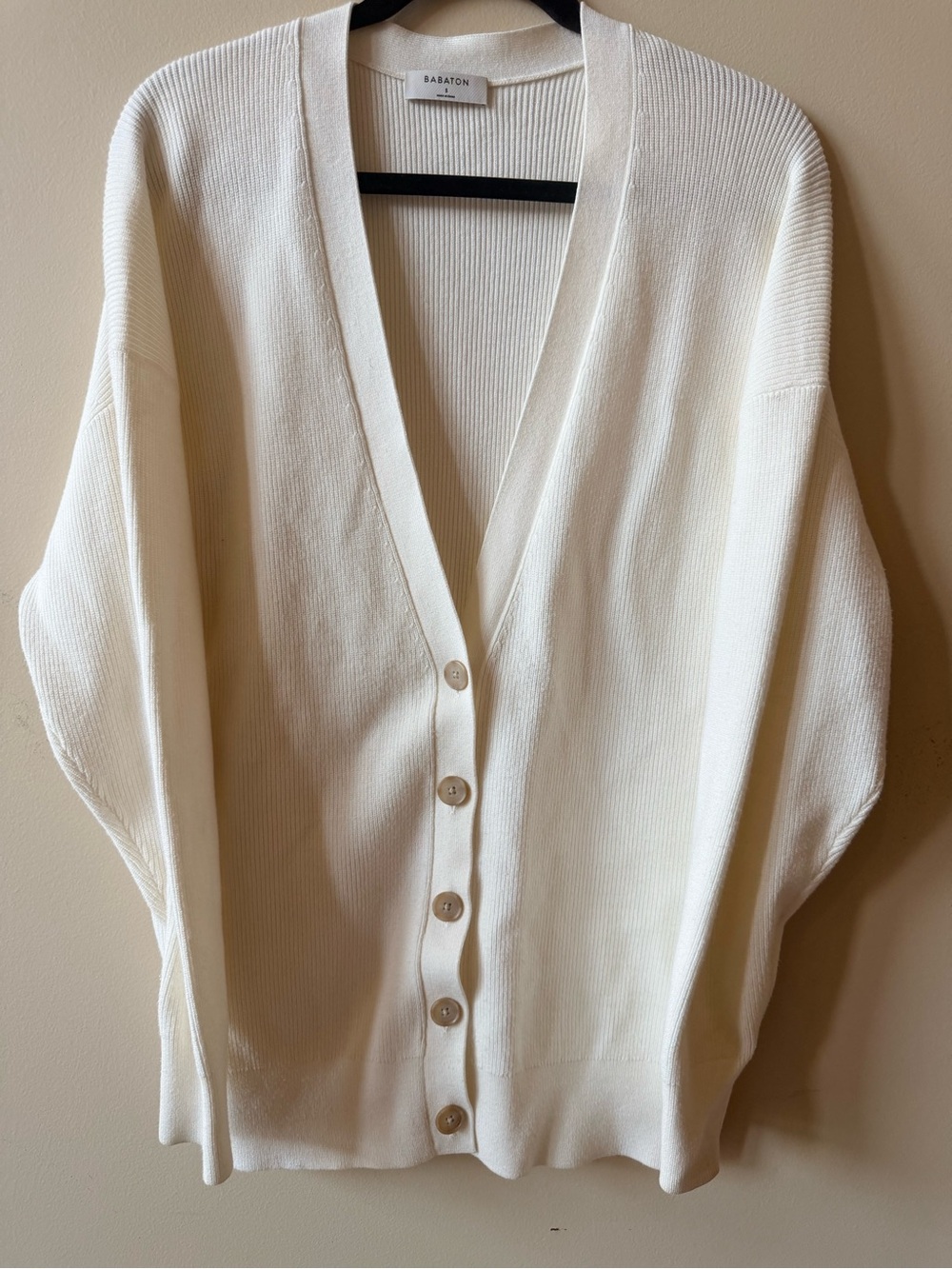 Babaton Off-White Ribbed Button-Up Cardigan